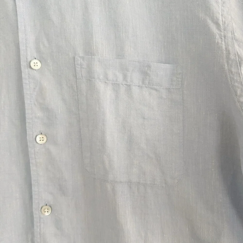 Banana Republic 100% Linen Shirt Mens M Blue Short Sleeve Button Down